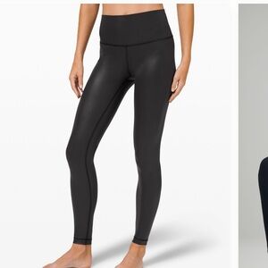 Lululemon wunder train high rise “faux leather” leggings size 6 matte shine